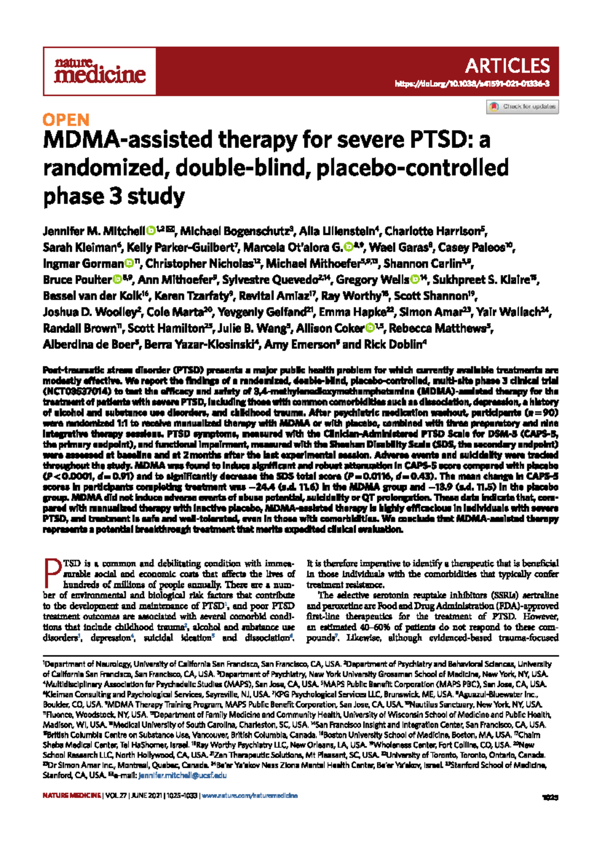 MDMA Therapy for Severe PTSD: A Phase 3 RCT (NCT03537014) - Studocu