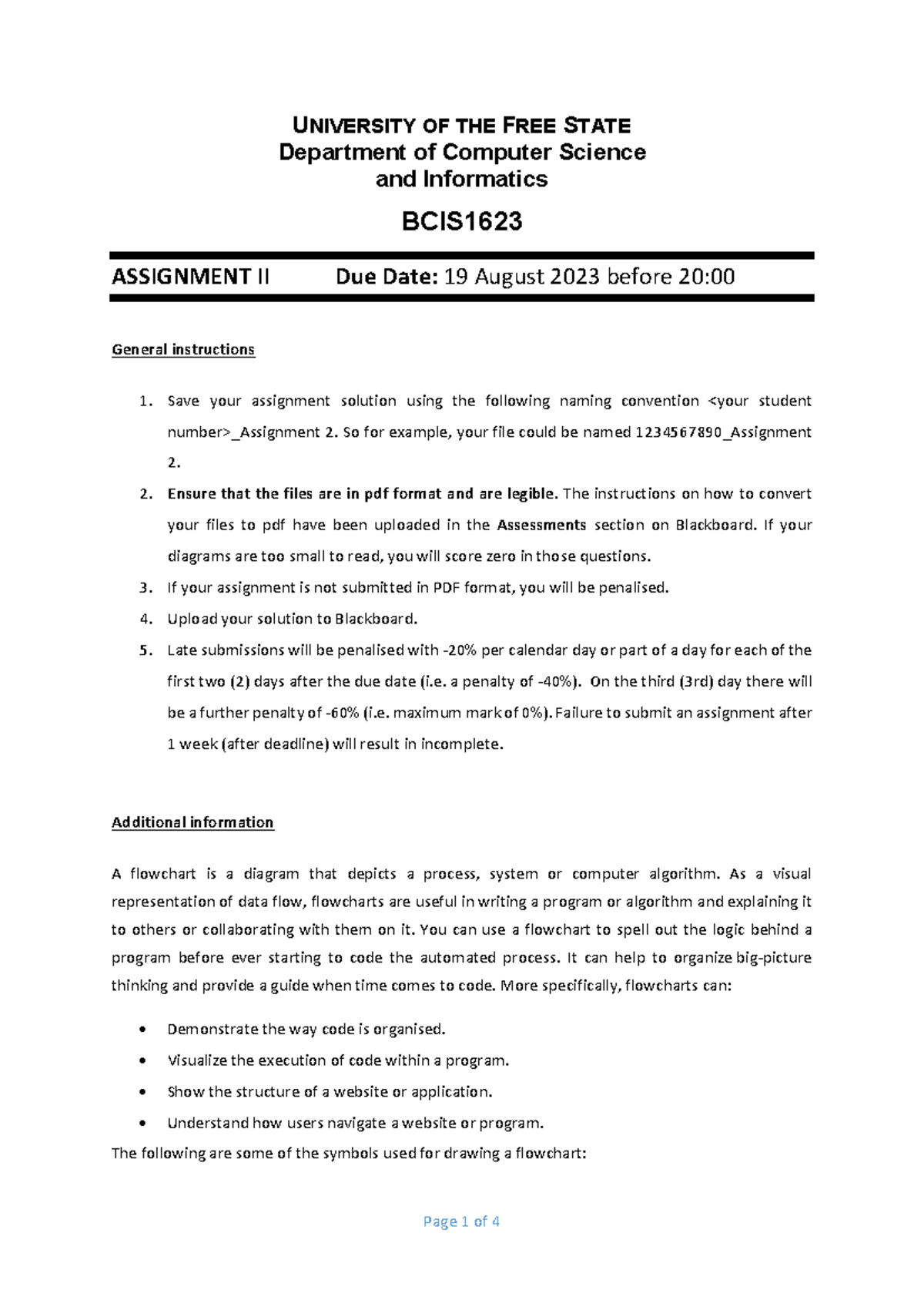 Assignment 2 - UNIVERSITY OF THE FREE STATE Department of Computer ...