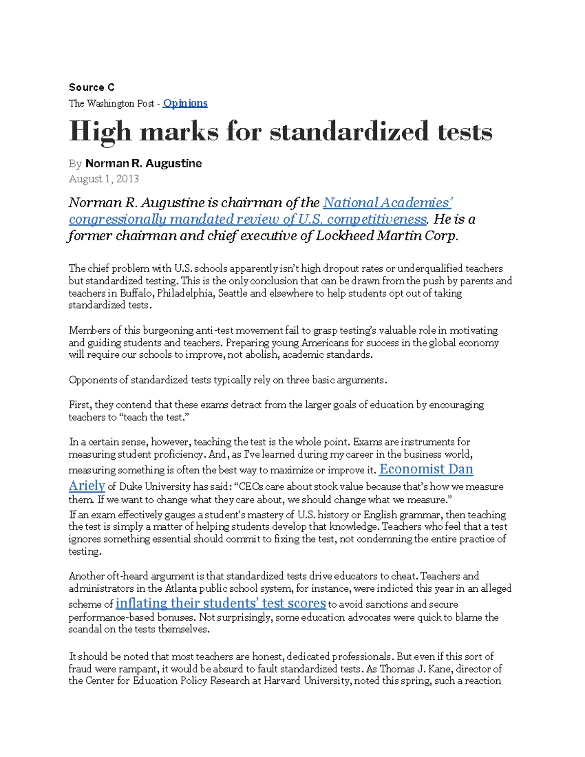 Washington Post Opinion: Pro-Standardized Testing Insights - Studocu