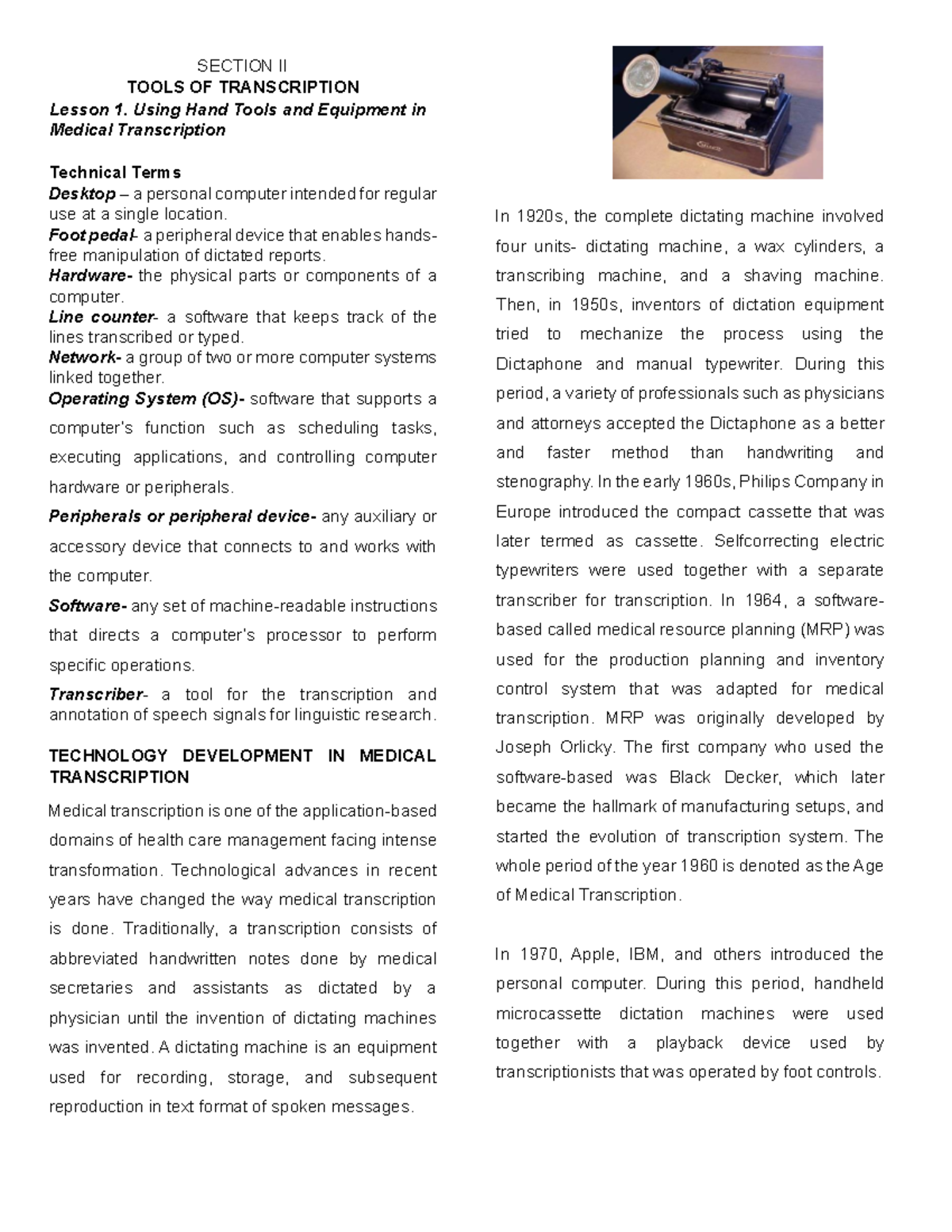 Medical Transcription Tools & Technology - Course Code: MT101 Notes ...