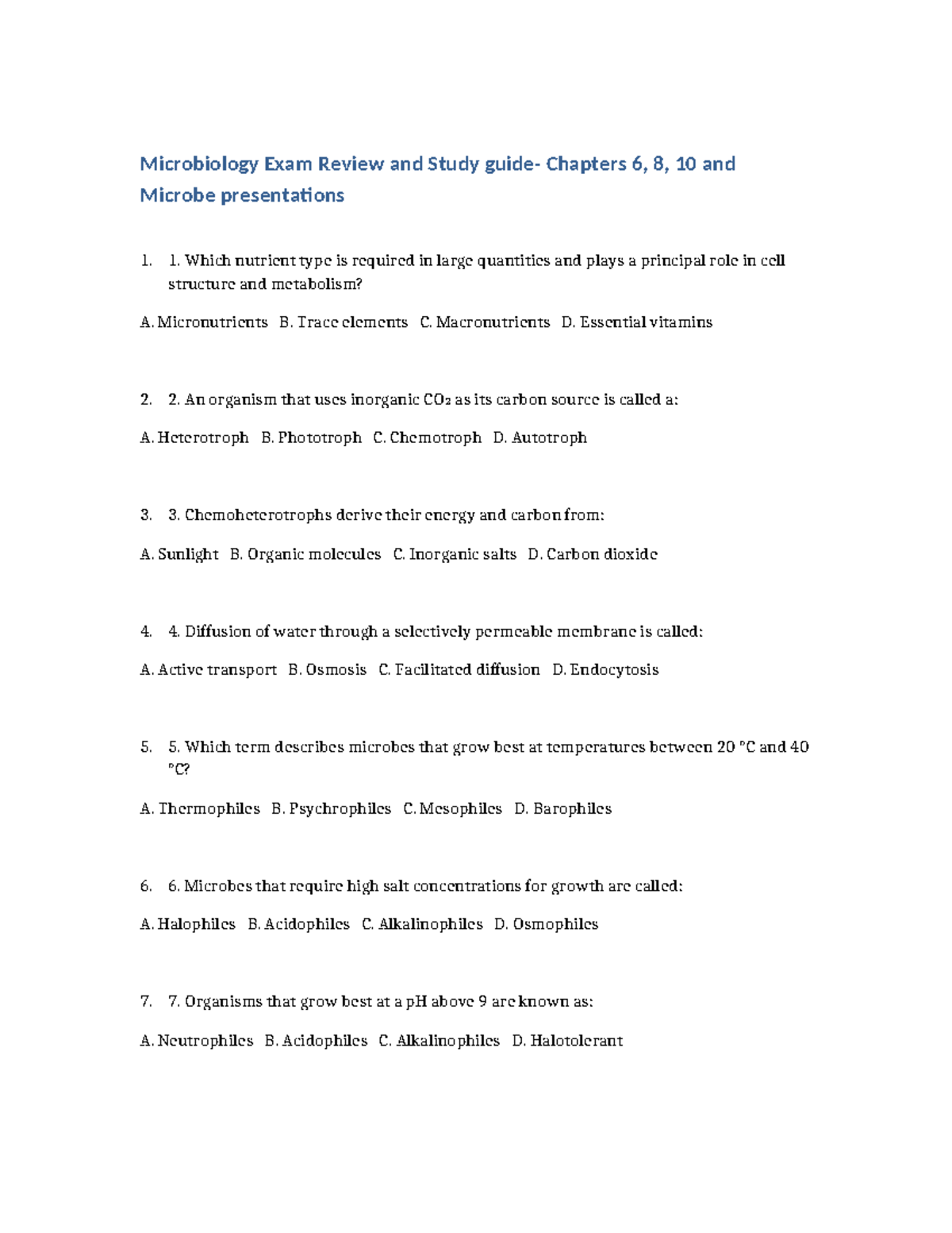 Microbiology Exam Review Study Guide Ch 6 8 10 Studocu