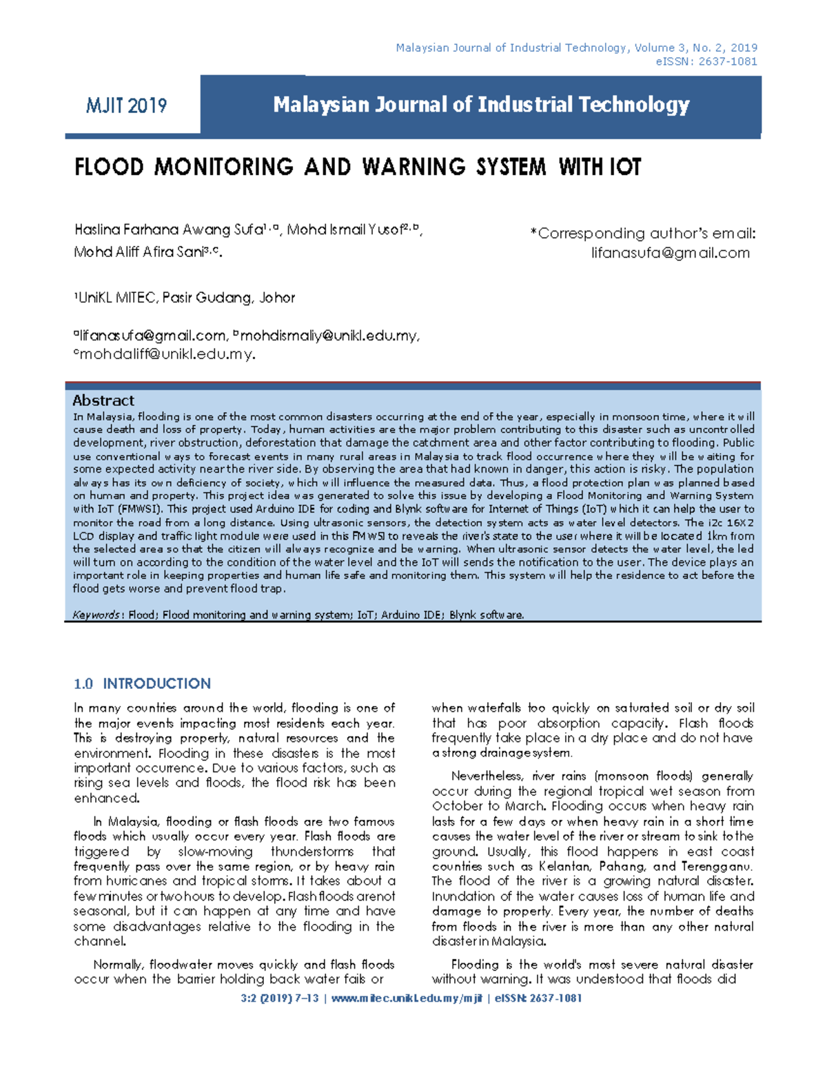 Flood Monitoring and Warning System with IoT (FMWSI) - MJIT 2019 - Studocu