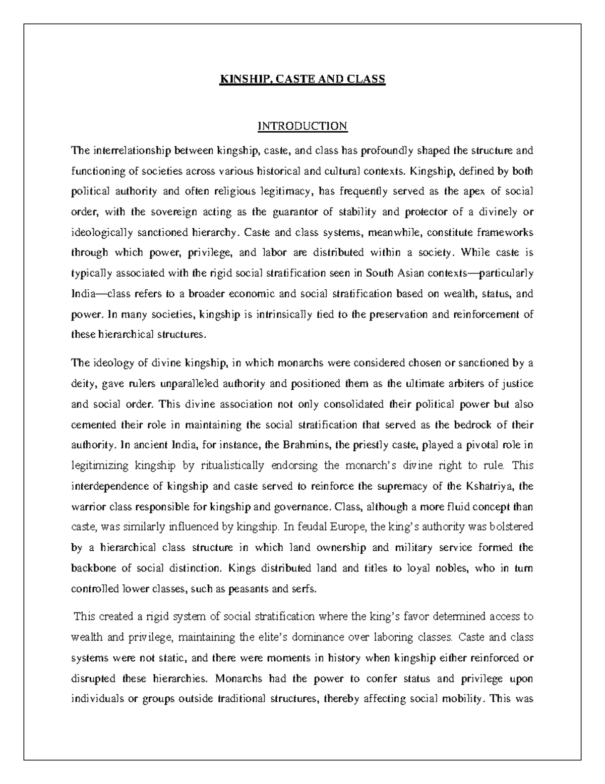 KIN 101: Kingship, Caste, and Class - An Introduction to Social ...