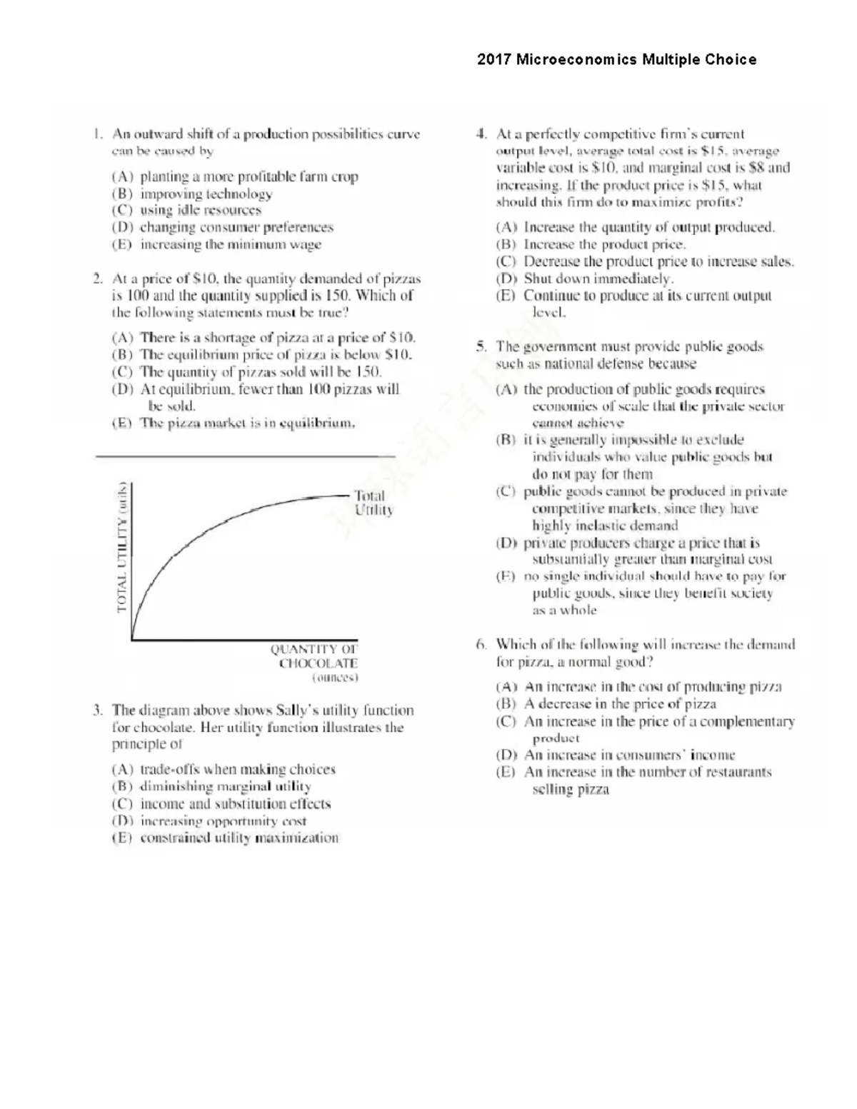 AP 2017 Microeconomics Final Exam - MC Practice Questions - Studocu