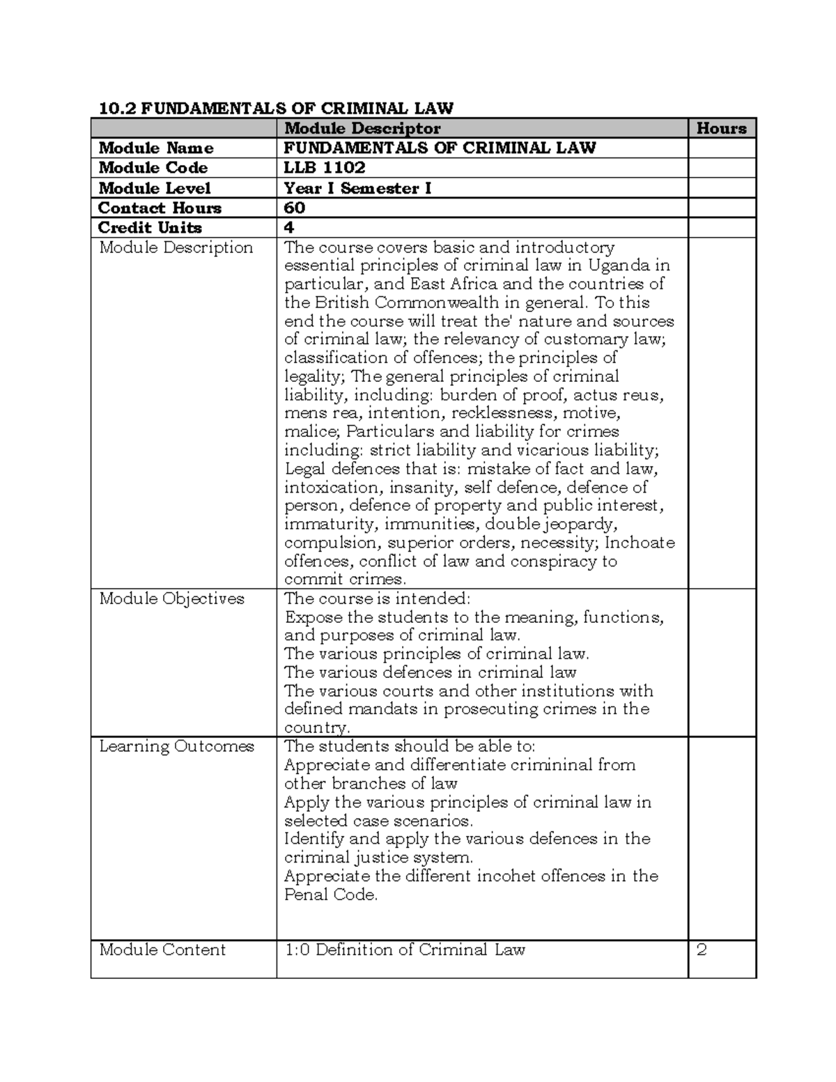 LLB 1102: Fundamentals of Criminal Law - Module Overview and Content ...