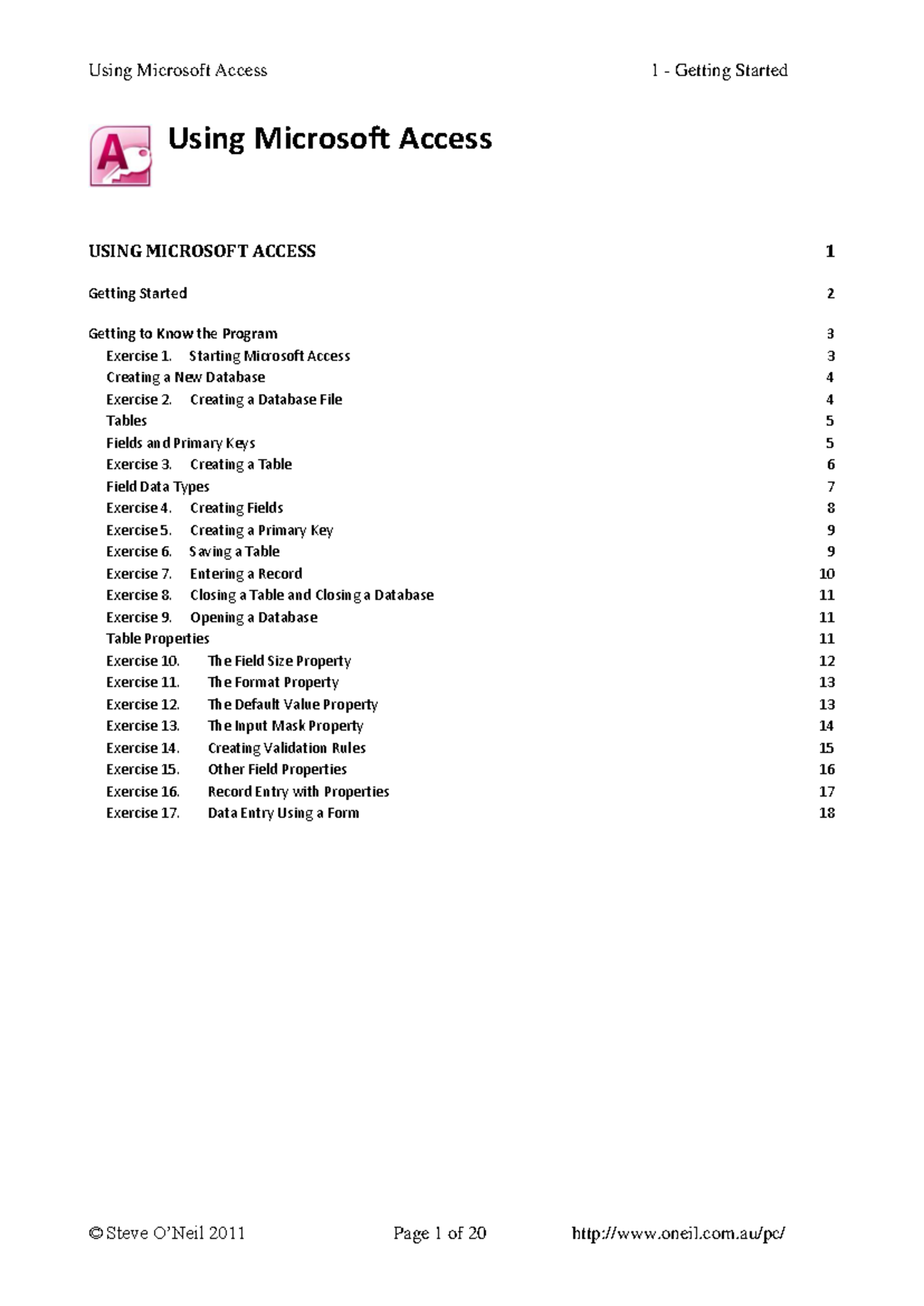 Using Microsoft Access 1 - Getting Started - USING MICROSOFT ACCESS ...