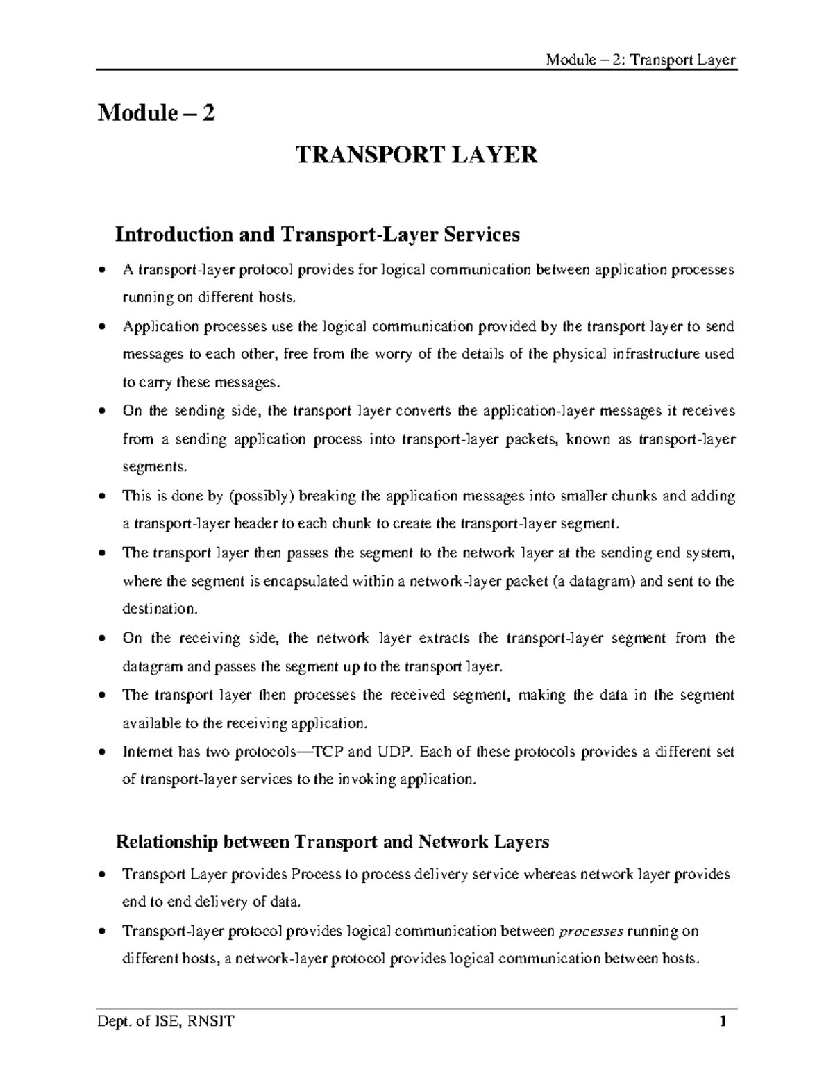 CN-Module 2 - Transport Layer: Protocols & Reliable Data Transfer - Studocu