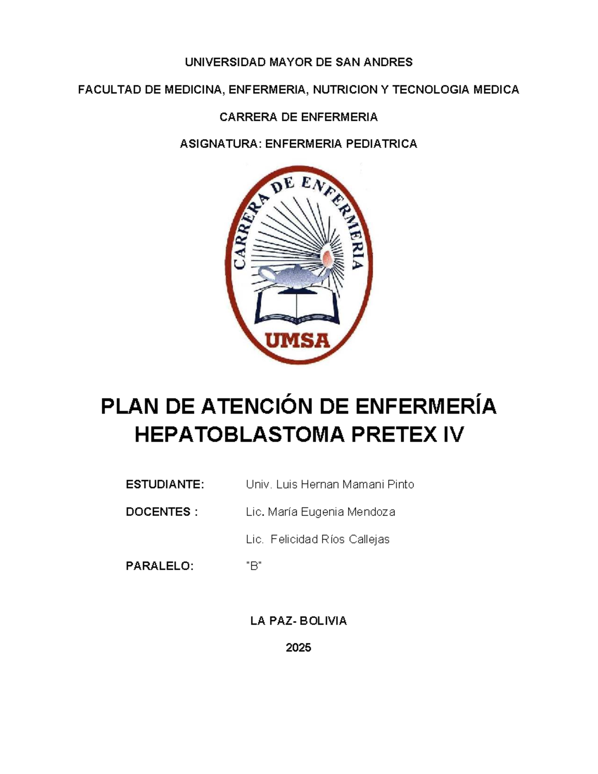 Plan de Atención de Enfermería para Hepatoblastoma PRETEXT IV - ENF ...