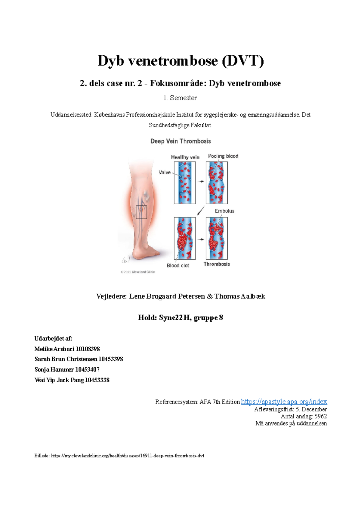 Dyb Venetrombose (DVT) Case Study - 2nd Semester Analysis - Studocu