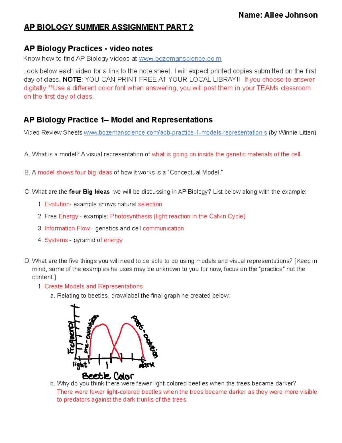 AP BIOLOGY (APB) Summer Assignment Part 2: Video Notes & Practices ...