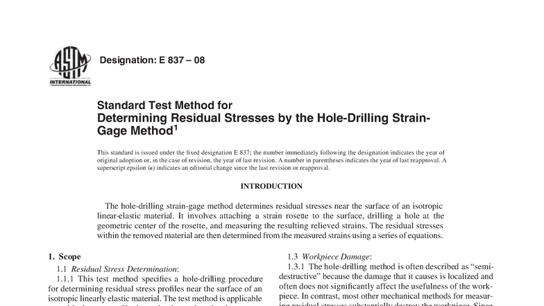 ASTM E 837 08 Standard Test Method for Residual Stress Measurement ...