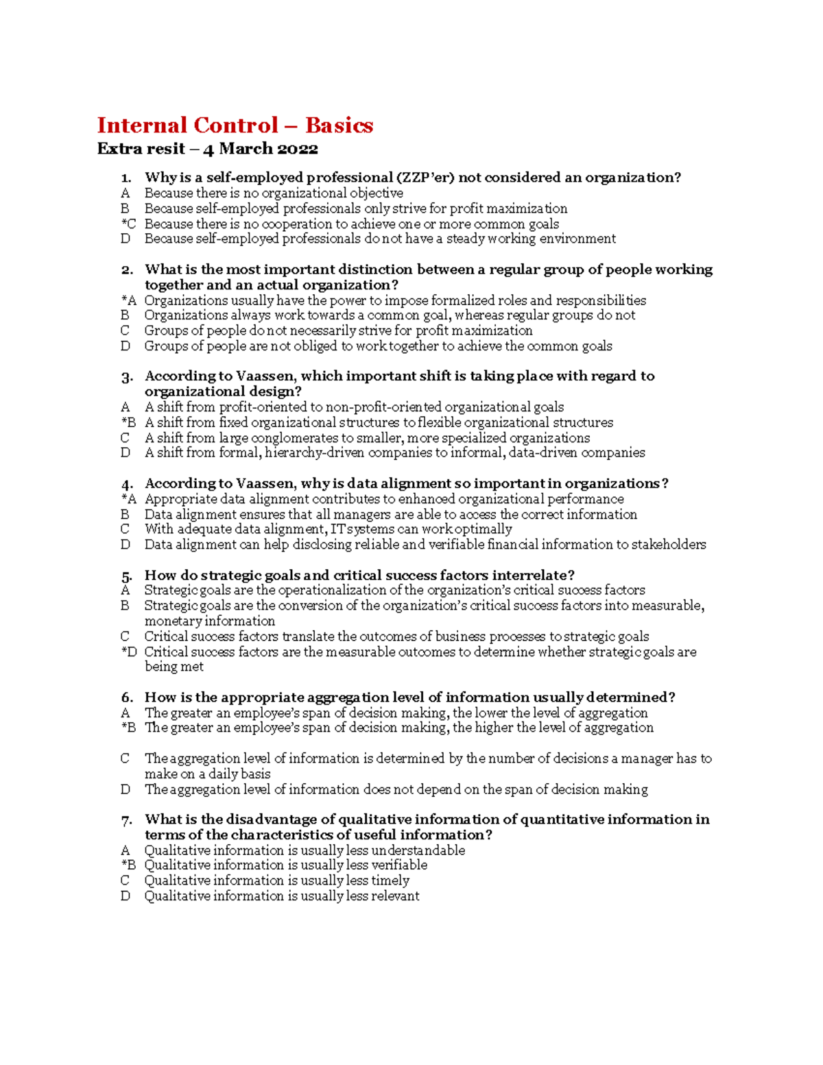 IC BSc - Internal Control Basics Extra Resit Questions and Answers ...