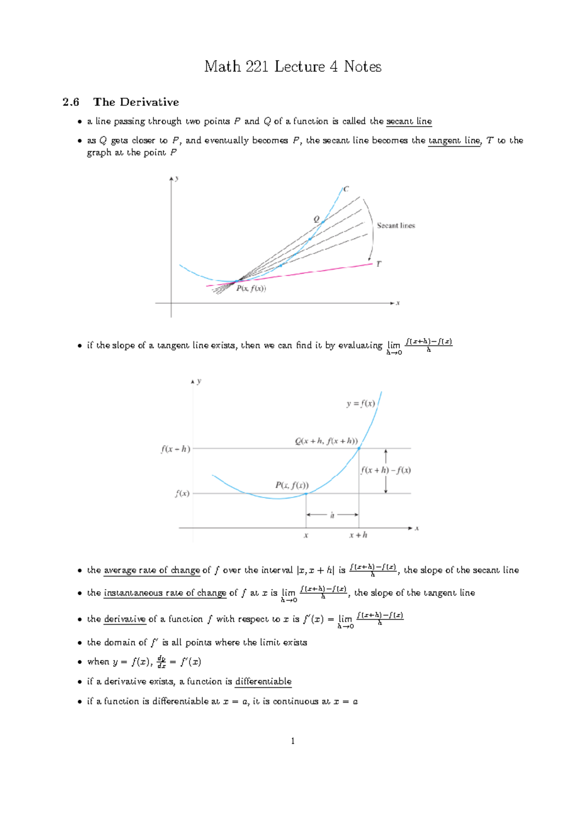 Math 221 Lecture 4 Notes: Differentiation and Derivative Rules - Math ...