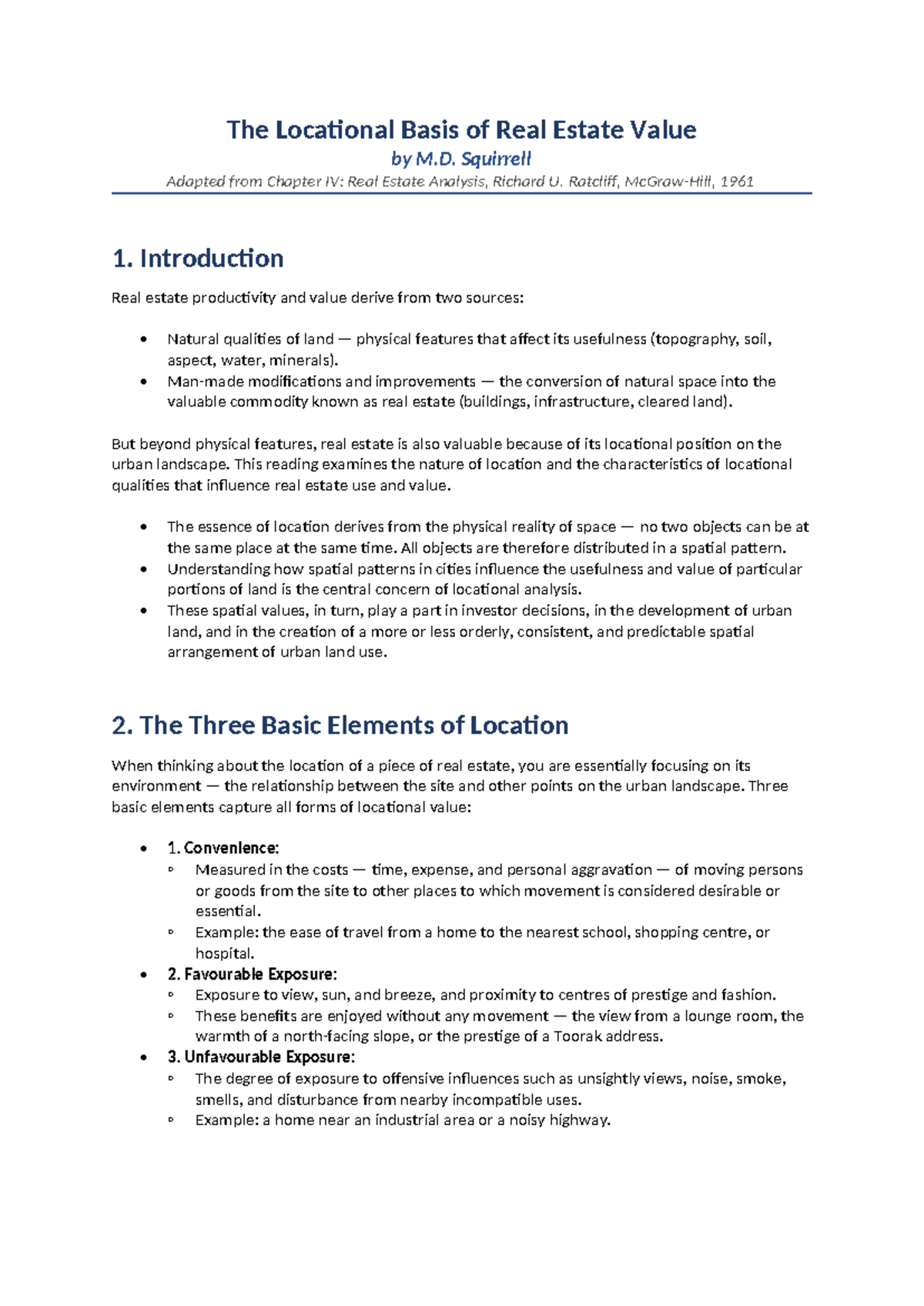 Real Estate Value Analysis: Key Concepts of Location and Use - Studocu