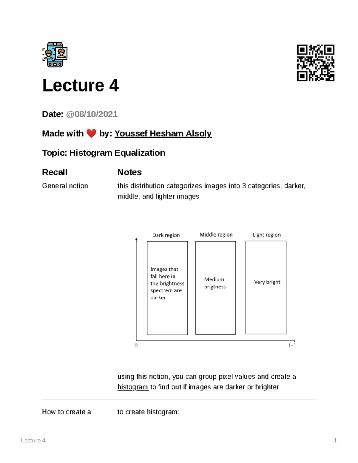 4- Lecture 4 - Histogram Equalization - Lecture 4 Date: Made with by ...