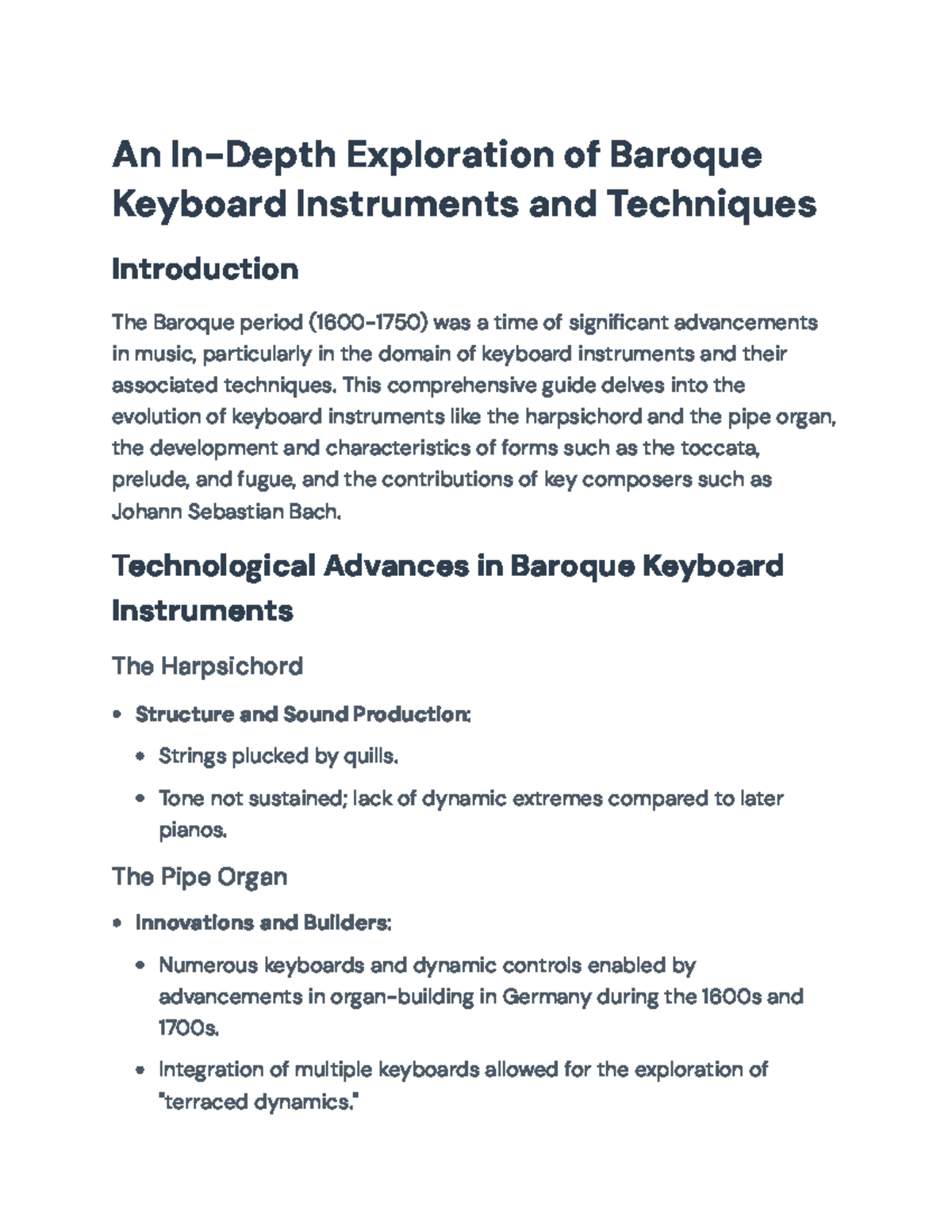 Baroque Keyboard Instruments & Techniques: A Detailed Study Guide - Studocu