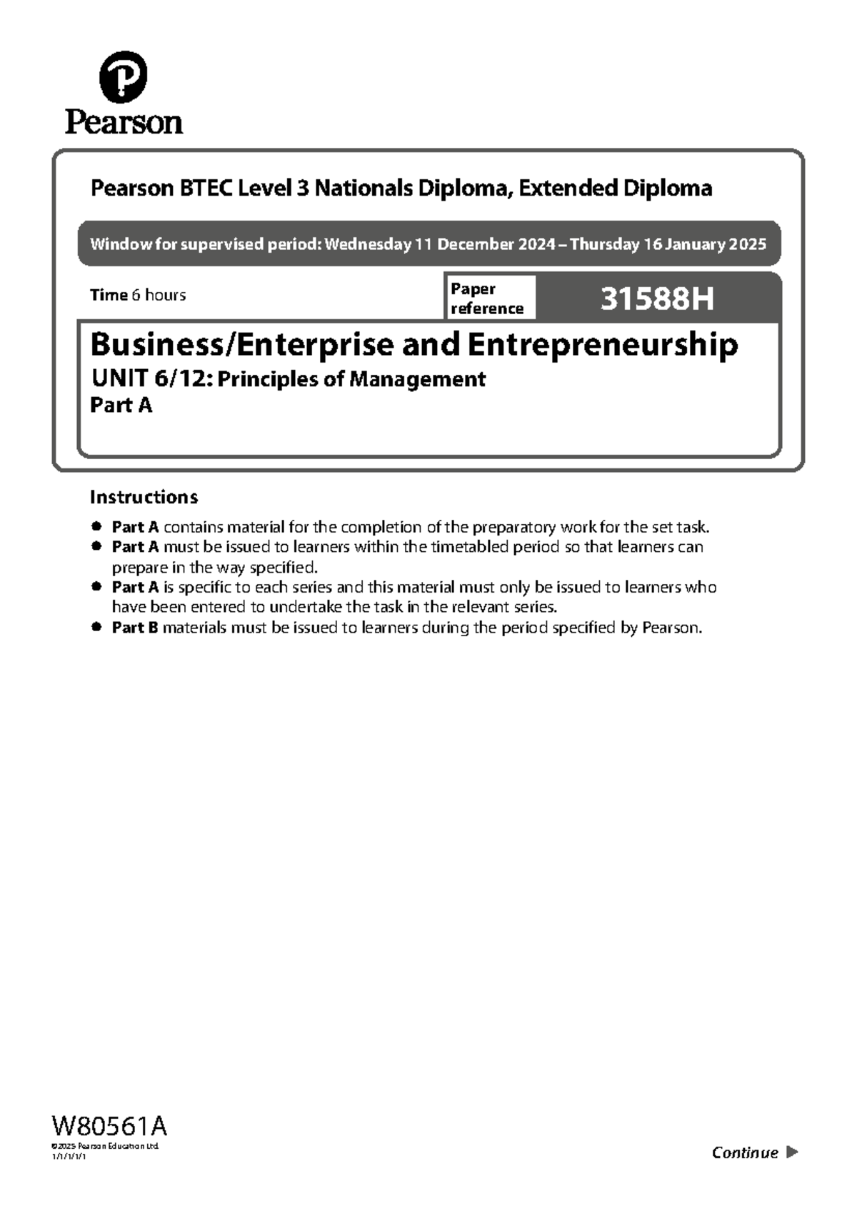 Unit 6/12 Principles of Management - Part A Study Guide - Jan 2025 ...