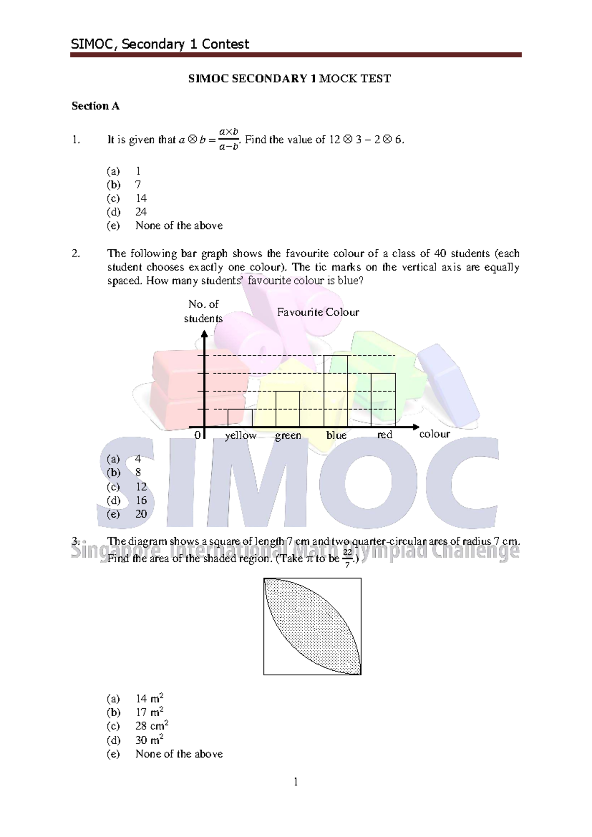 SIMOC S1 Secondary 1 Mock Test Questions and Solutions - Studocu