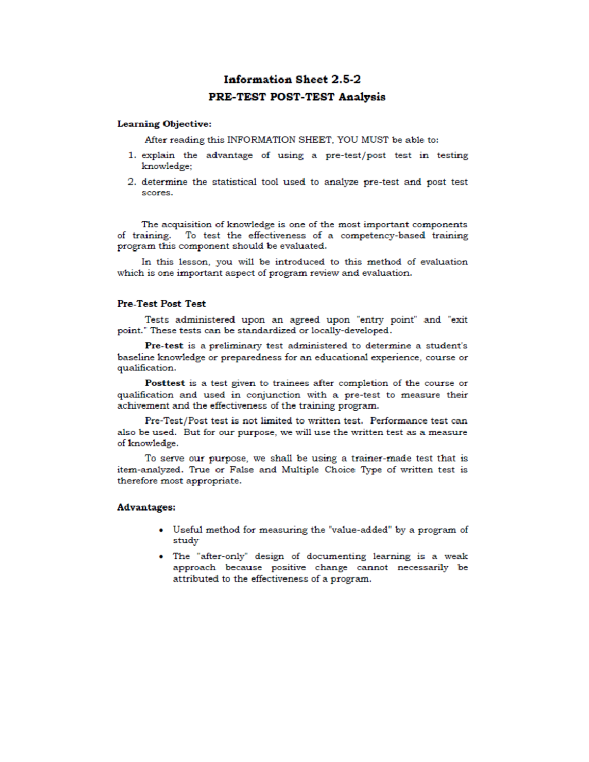 Pretest-Posttest Analysis for Training Effectiveness (Course Code: TBD ...
