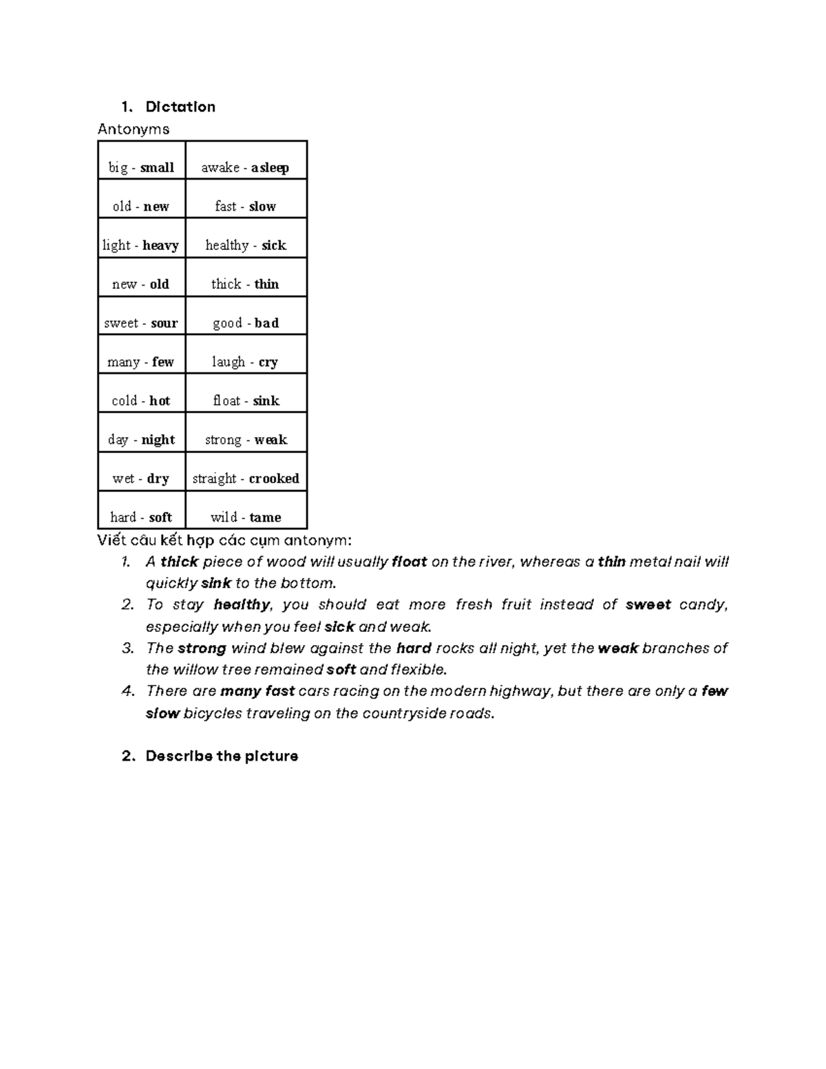 Antonyms and Sentence Construction for 4 Skills English - Studocu