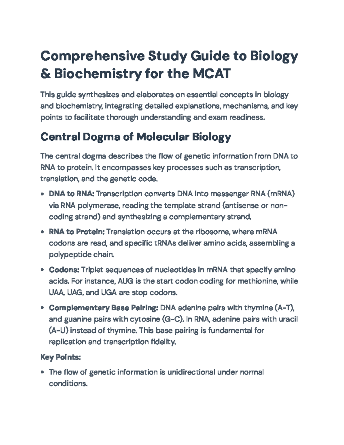 Comprehensive Study Guide for Biology & Biochemistry (MCAT Prep) - Studocu