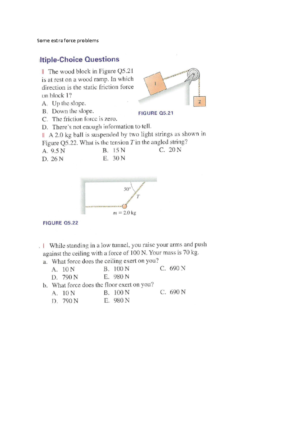 PHYS1006 forces - Extra problems and questions on static friction - Studocu