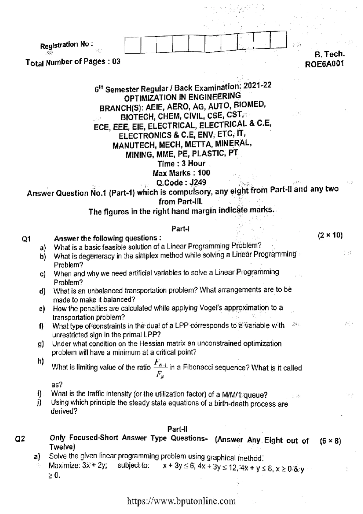 B.Tech ROE6A Optimization in Engineering Regular Exam Notes 2023-24 ...