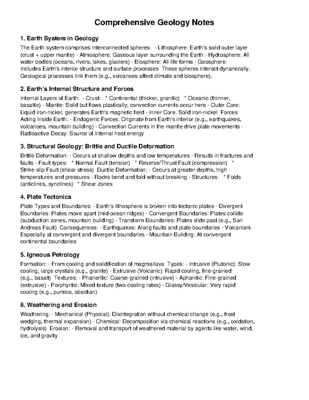 Geology 101: Comprehensive Notes on Earth Systems and Processes - Studocu