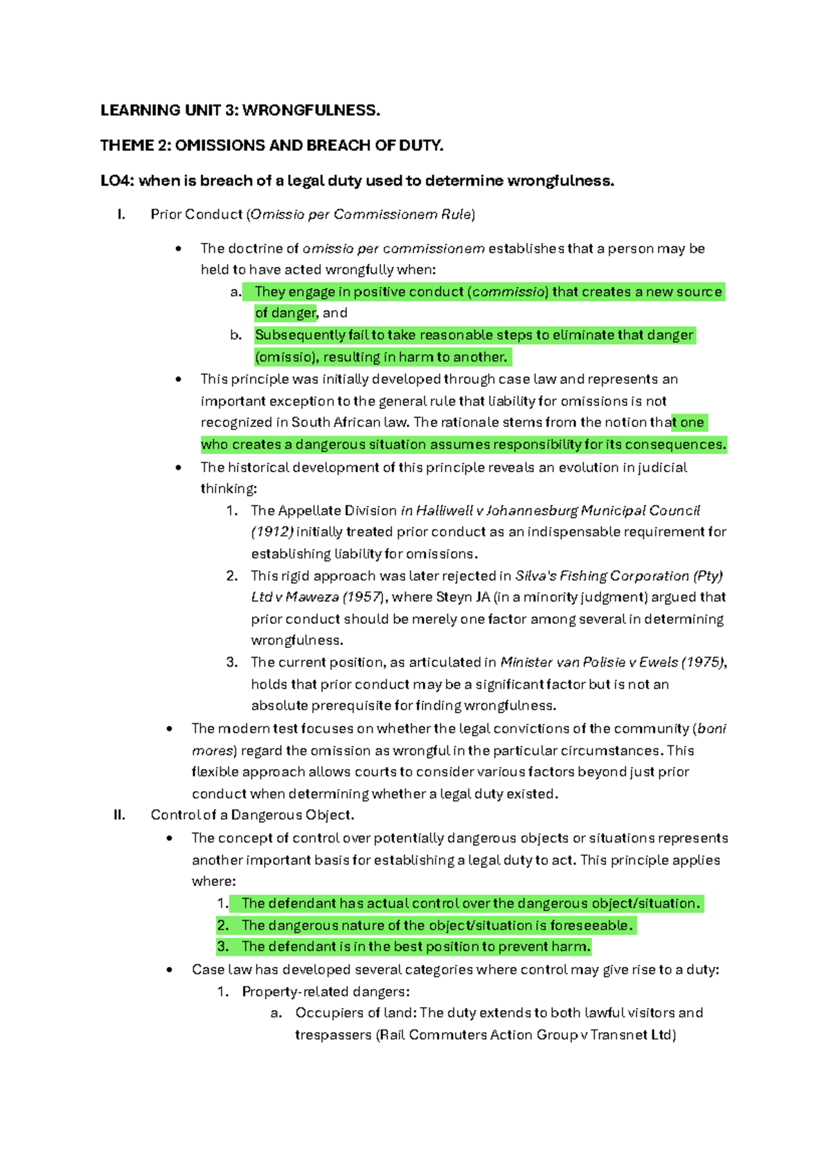 Delict Notes PT: Understanding Wrongfulness & Breach of Duty in Law ...