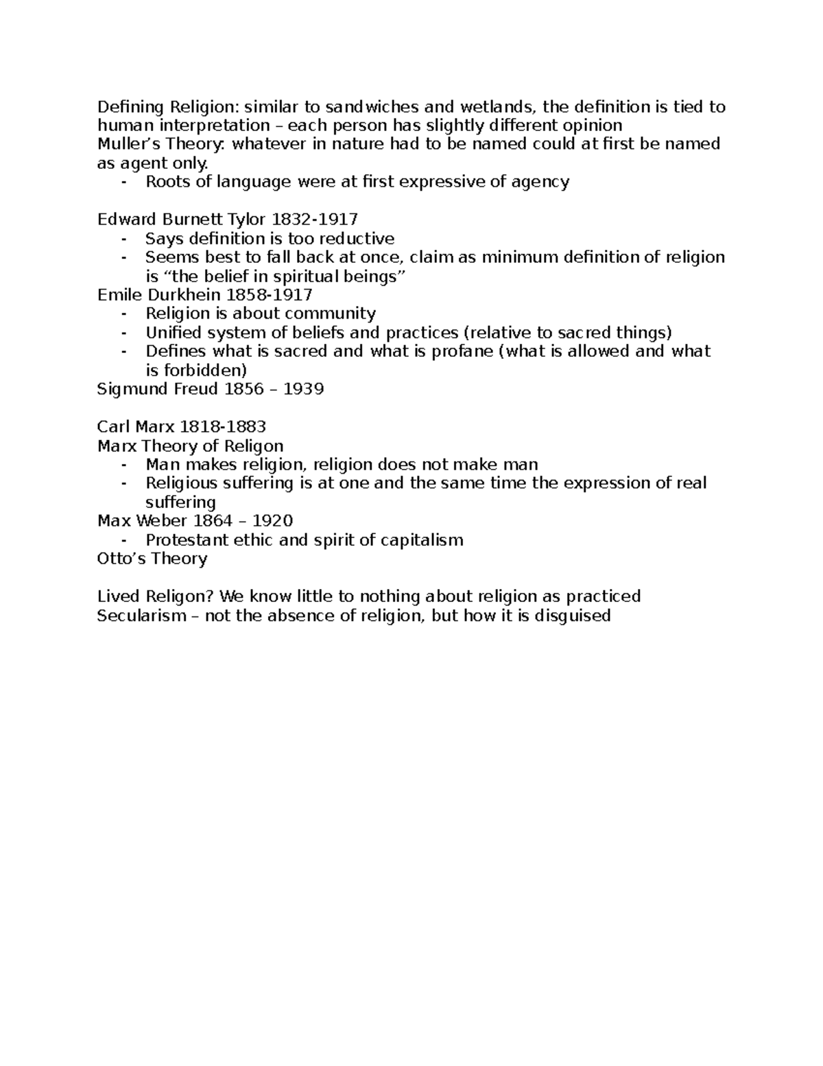 Religion - Week 1 - Understanding Key Theories and Definitions - Studocu