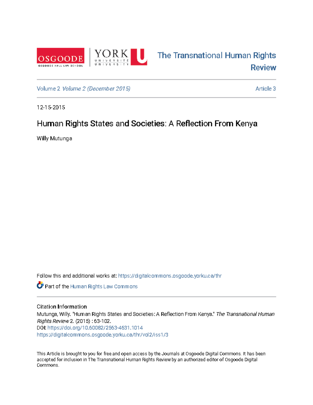 Human Rights States and Societies A Reflection From Kenya - osgoode ...