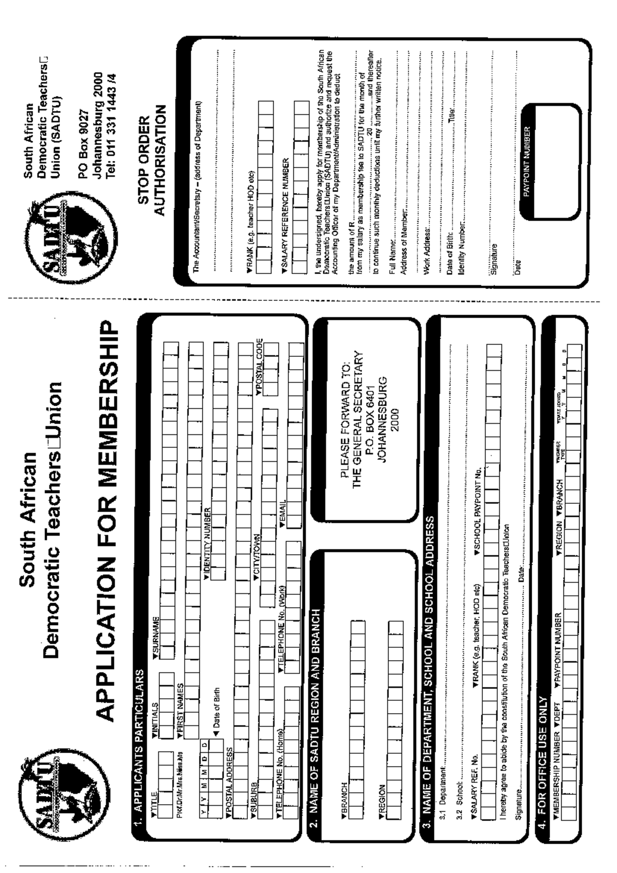 SADTU Membership Application Form - South Africa - Studocu