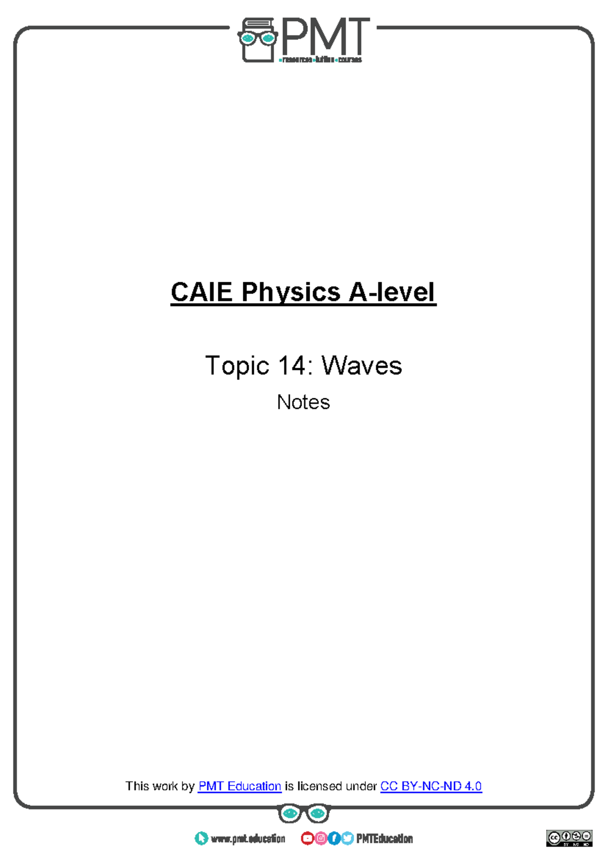 CAIE Physics A-level: Final Notes on Topic 14 - Waves - Studocu