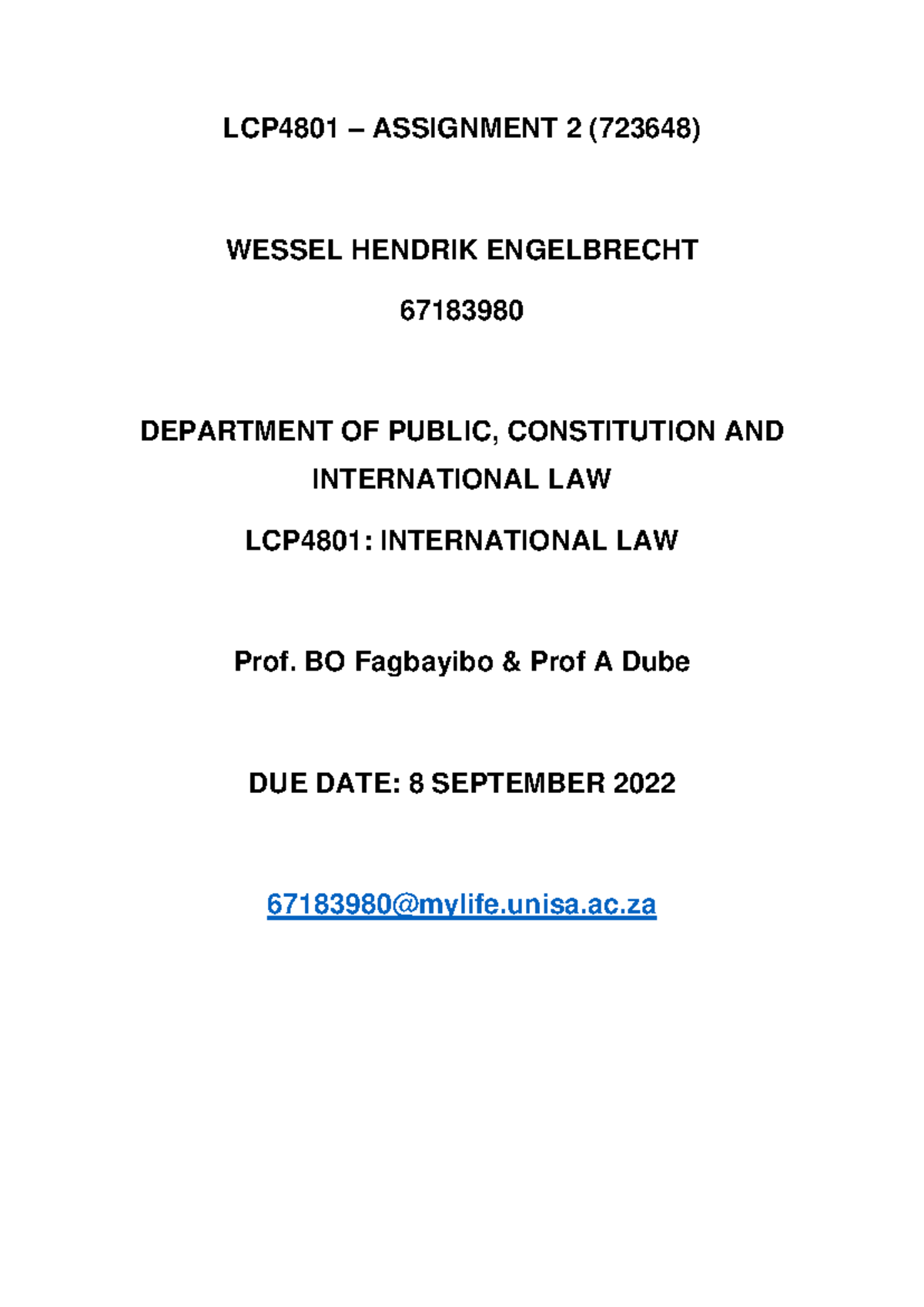 LCP4801 - International Law Assignment 2 Analysis and Discussion - Studocu