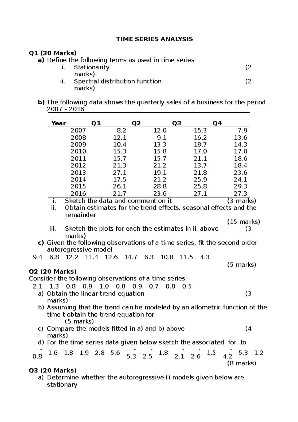 TIME Series Analysis Notes for CAT - Comprehensive Guide - Studocu