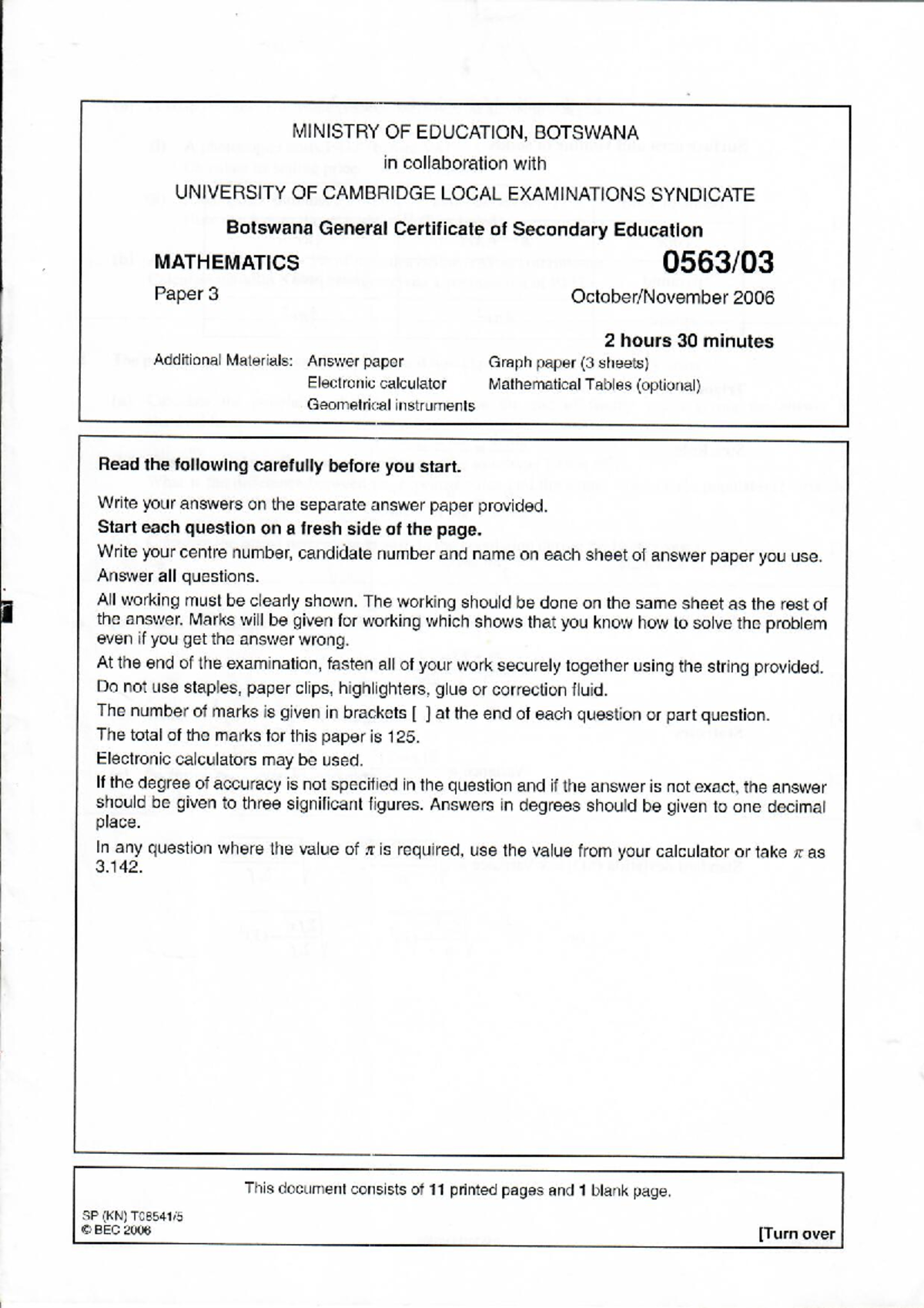 2006 BEC Mathematics Paper 3 - Revision Guide - Studocu