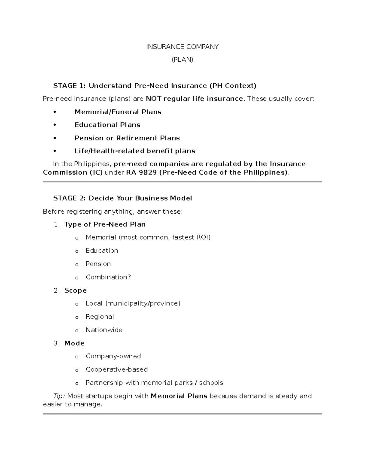 Insurance Company (Plan) Stage 1: Understanding Memorial Plans in PH ...