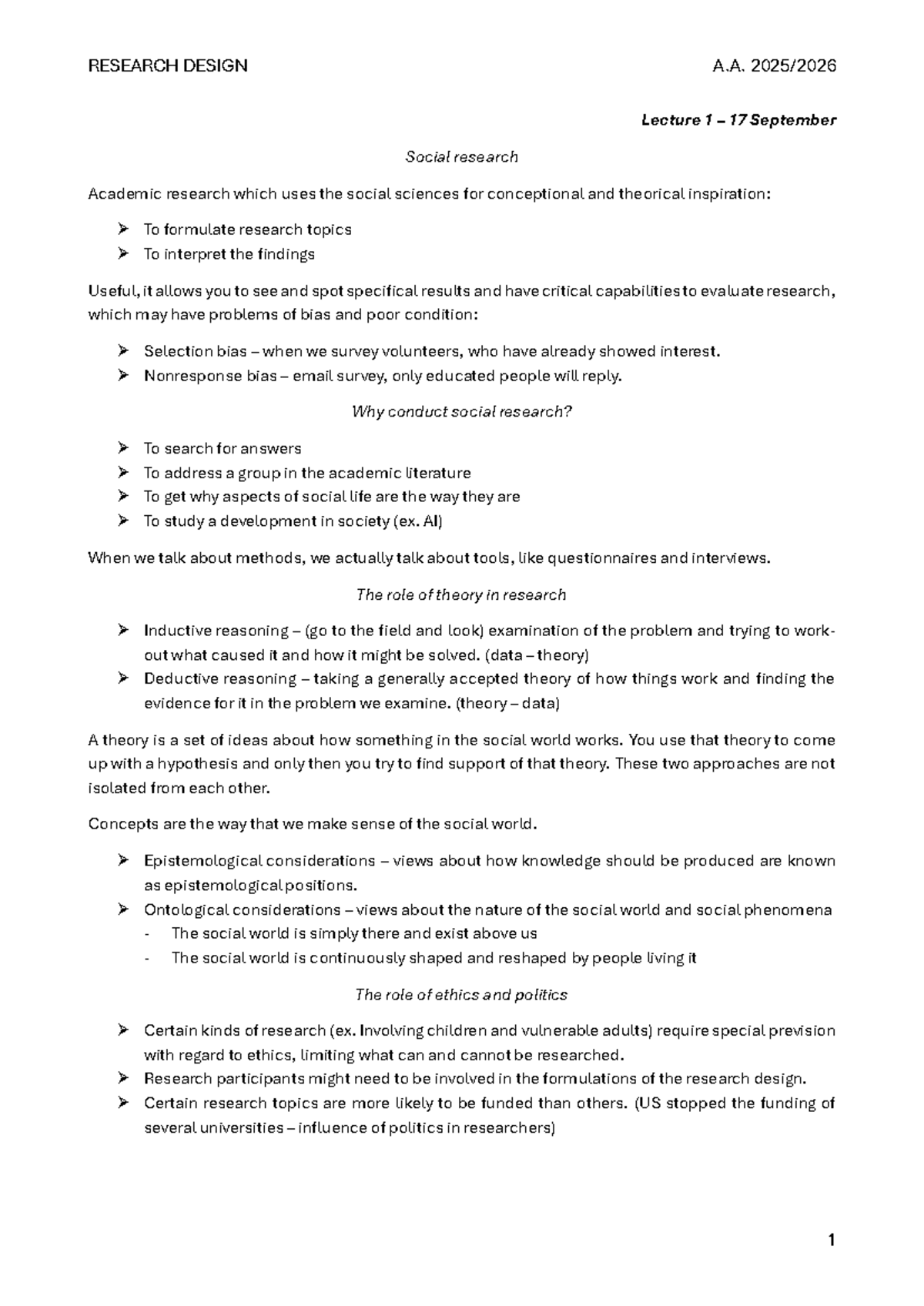 Research Design (COM) Lecture Notes: Key Concepts and Methods - Studocu