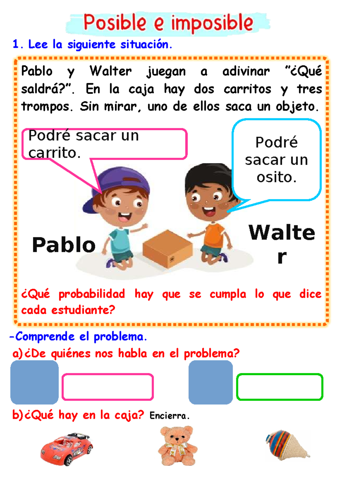 Ficha de Probabilidad: Posible e Imposible - Maestra Janet - Document Preview