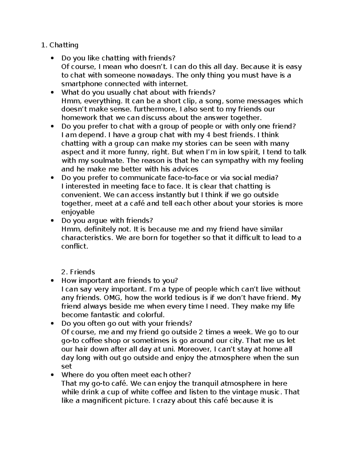 Spek1 - speaking practice - Chatting Do you like chatting with friends ...