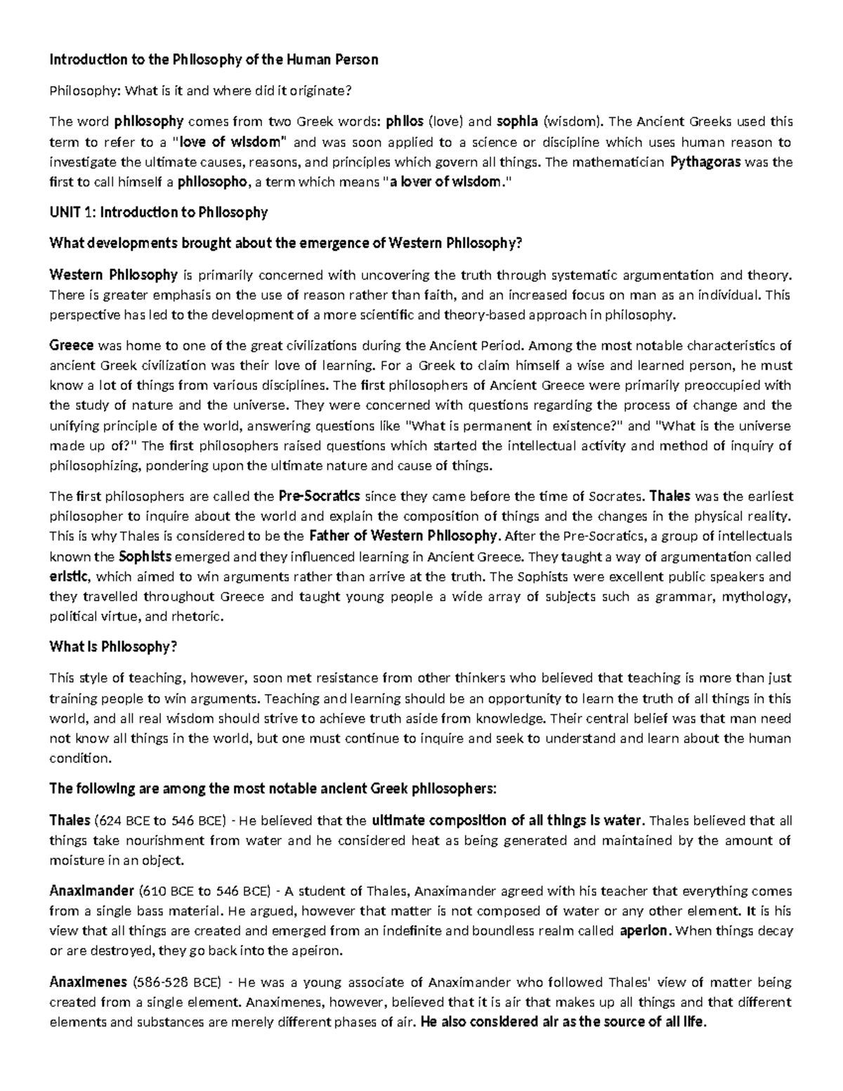 Introduction to the Philosophy of the Human Person notes - Introduction ...