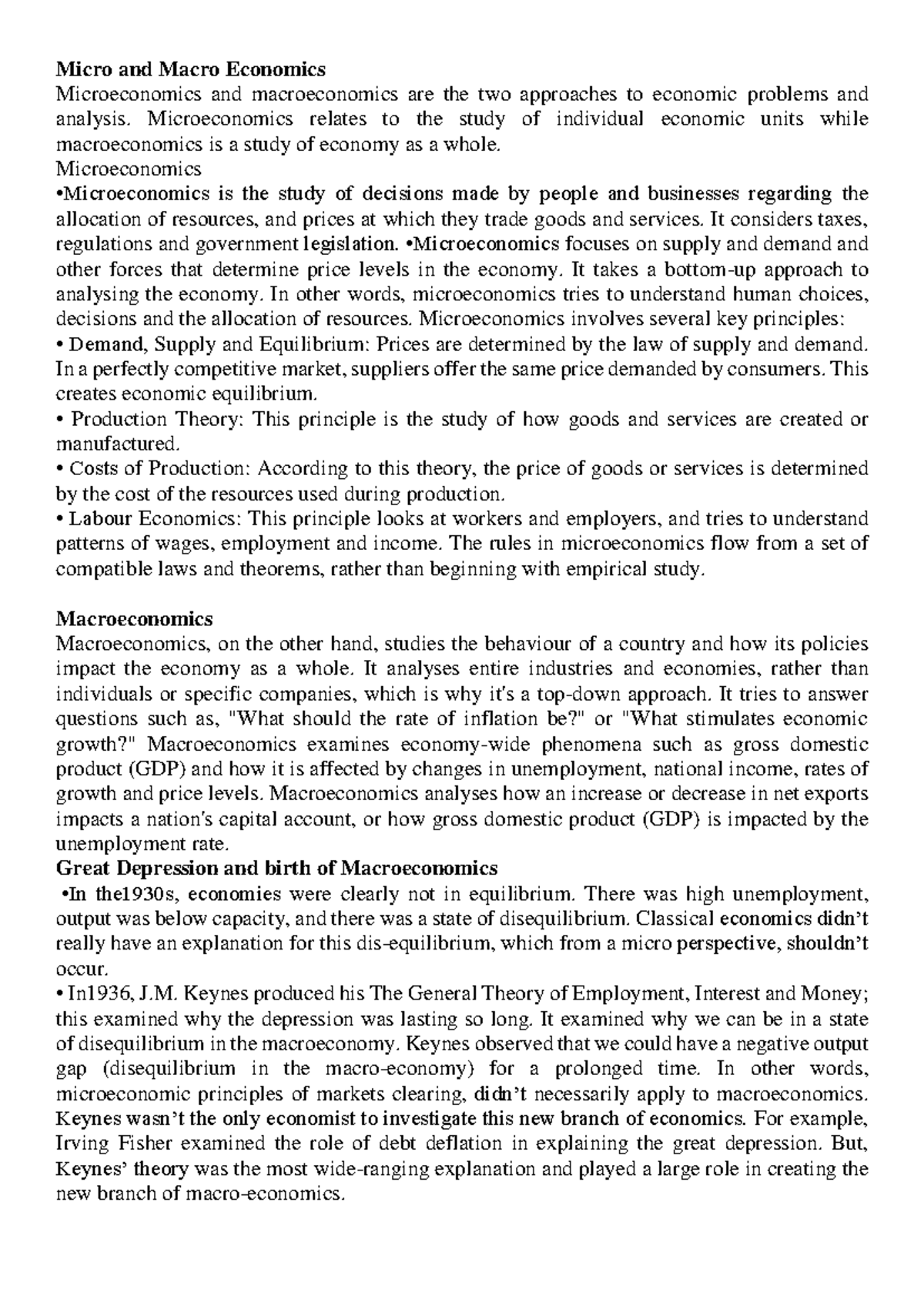 Economic Notes - Micro and Macro Economics Microeconomics and ...