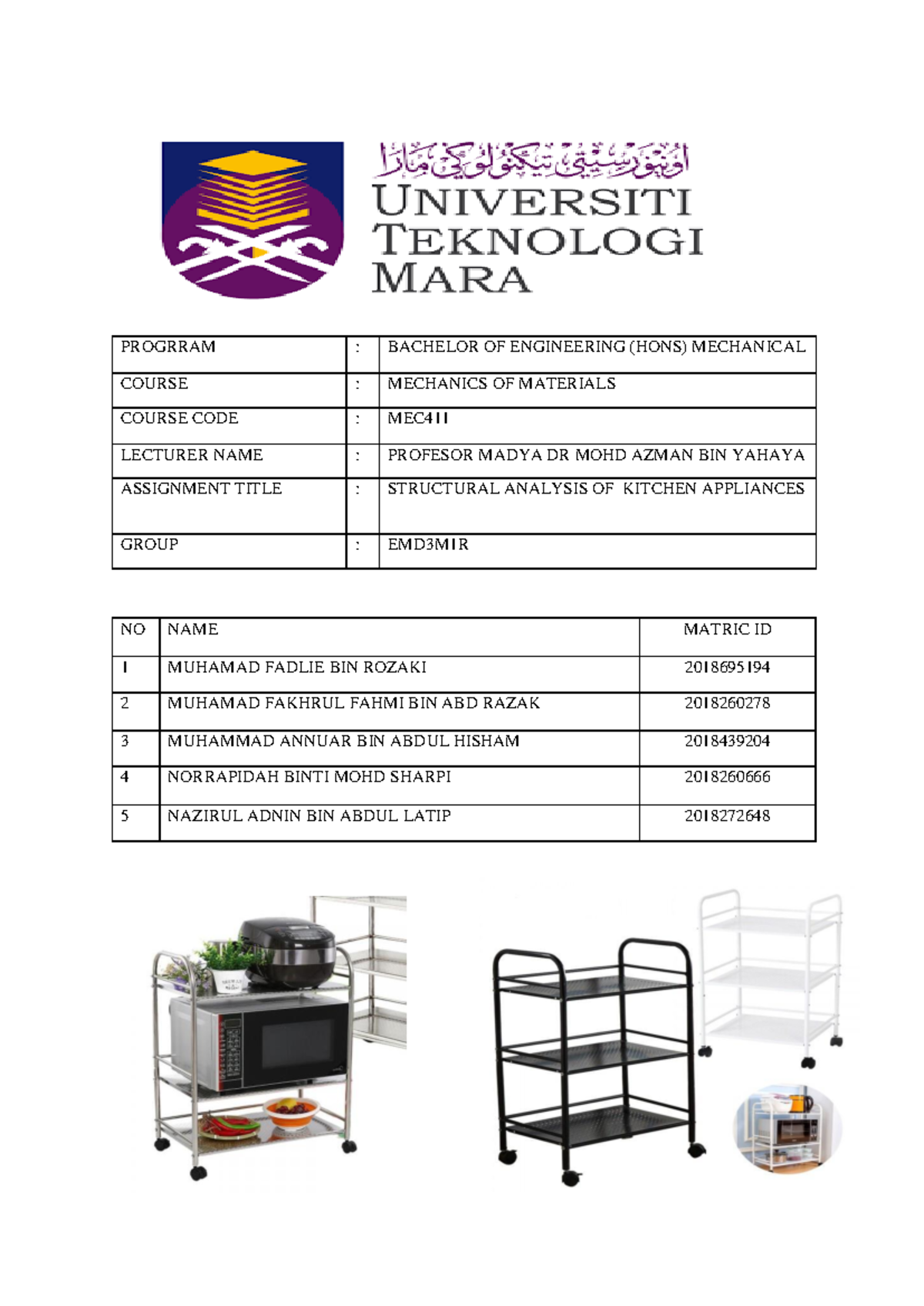 Example Common Assignment (MEC411) - PROGRRAM : BACHELOR OF ENGINEERING ...