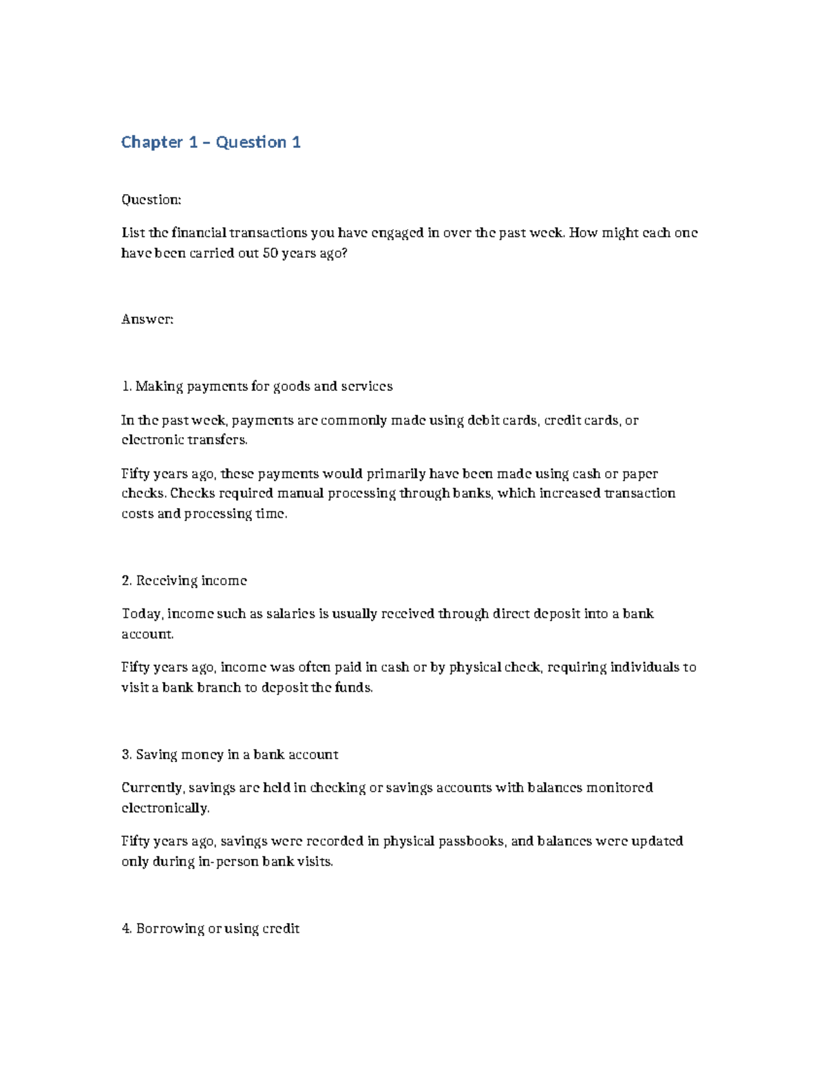 Chapter 1 Q1: Financial Transactions Then and Now - Studocu