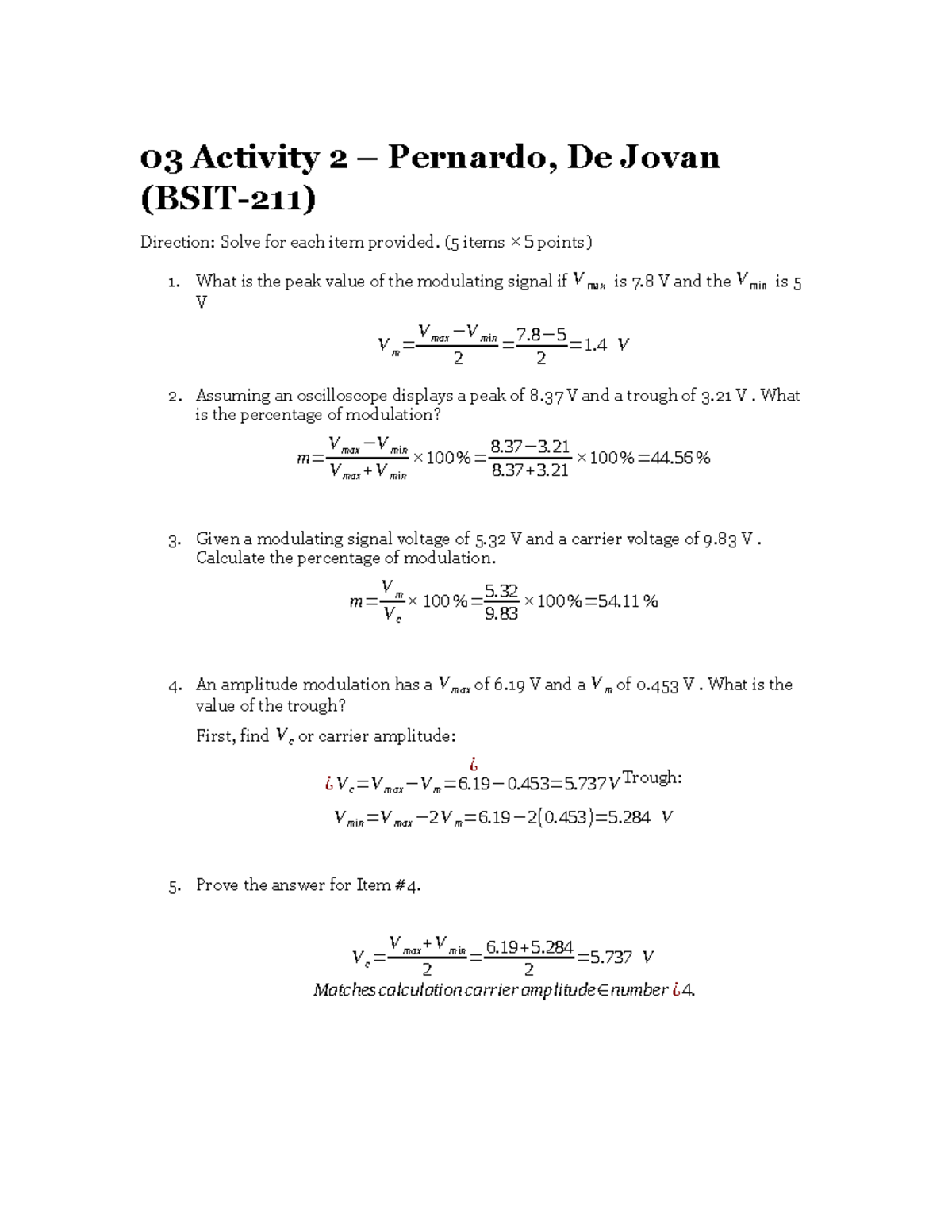 03 Activity 2: Modulation Calculations in Communication Principles ...
