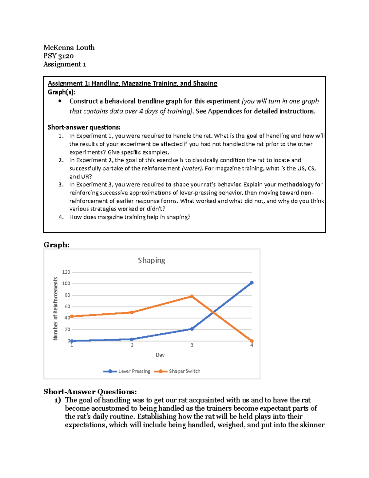 PSY 3120 - Assignment 1: Lecture Notes on Handling and Shaping ...