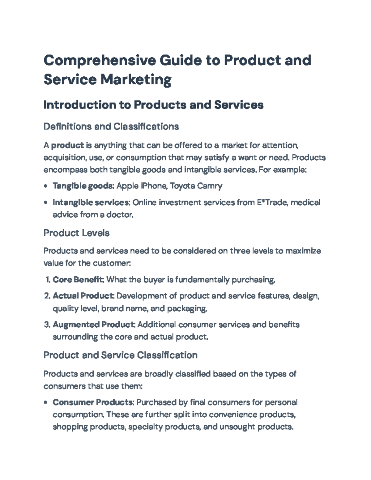 Comprehensive Guide to Product & Service Marketing (Course Code) - Studocu