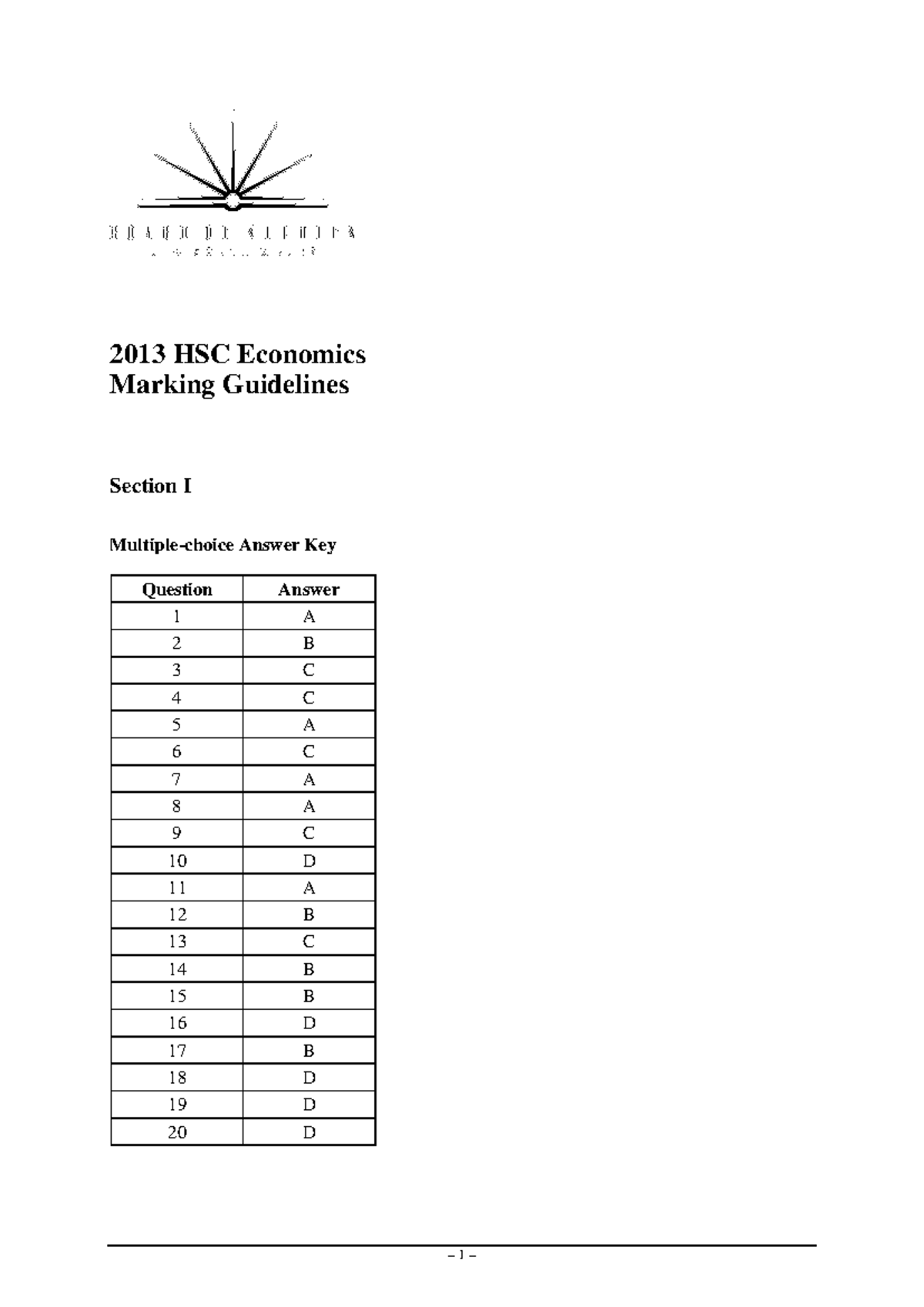 2013 HSC Economics Marking Guidelines: Comprehensive Answer Key - Studocu