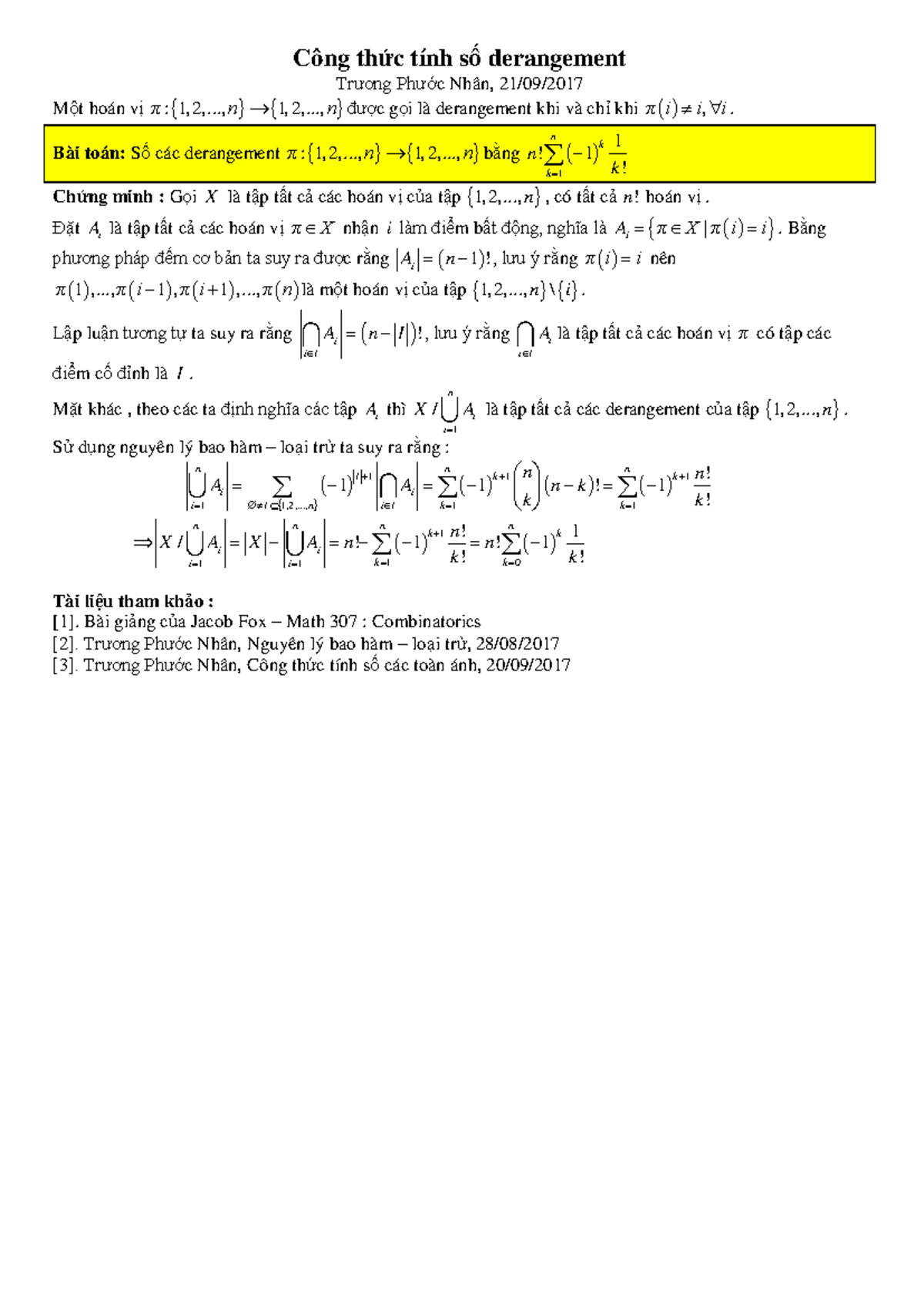 Công thức Tính Số Derangement - Toán Rời Rạc (Math 307) - Studocu