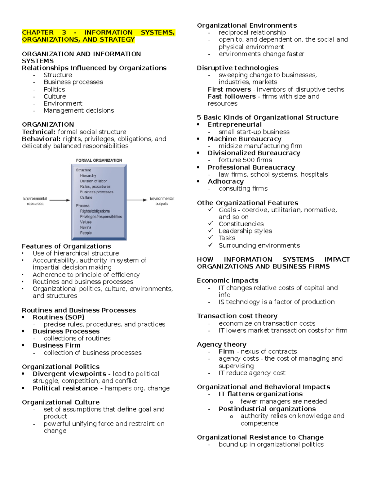 MIS CH 3: Information Organizations and Strategy Systems Review - Studocu